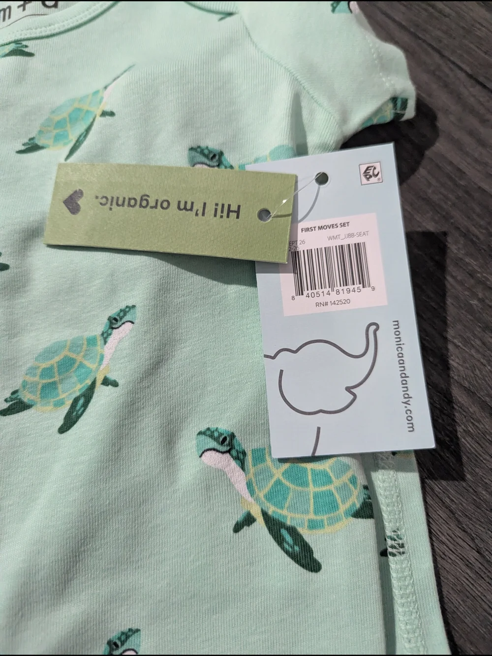 M+O Mint Green GOTS Certified Organic Cotton Turtle Bodysuit & Pants Set